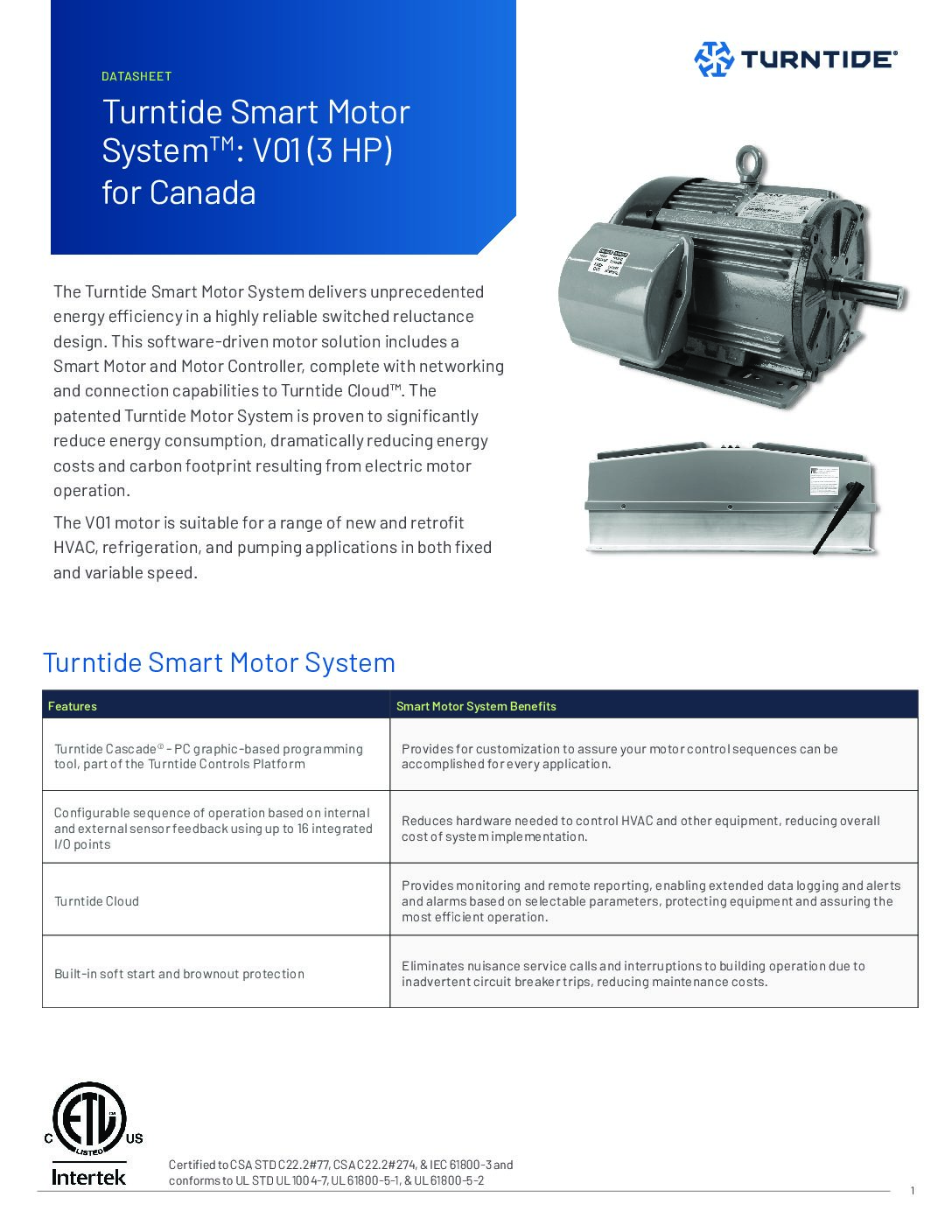 Turntide Smart Motor System: V01 (3HP) for Canada Asset Cover