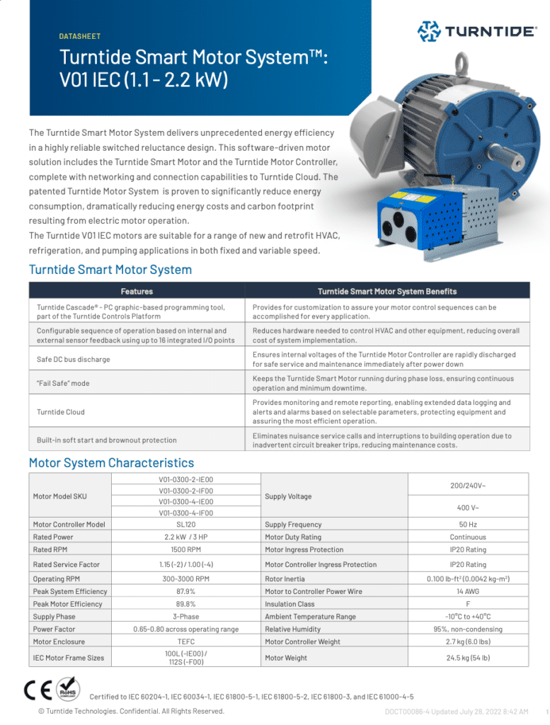 Turntide Smart Motor System: V01 IEC (1.1 – 2.2 kW) Asset Cover