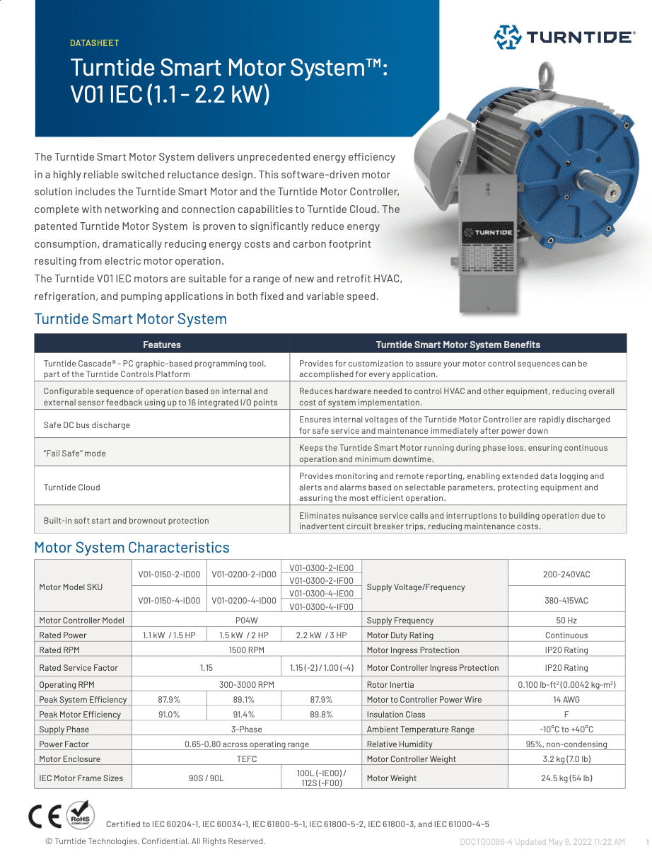Turntide Smart Motor System: V01 IEC (1.1 – 2.2 kW) Asset Cover