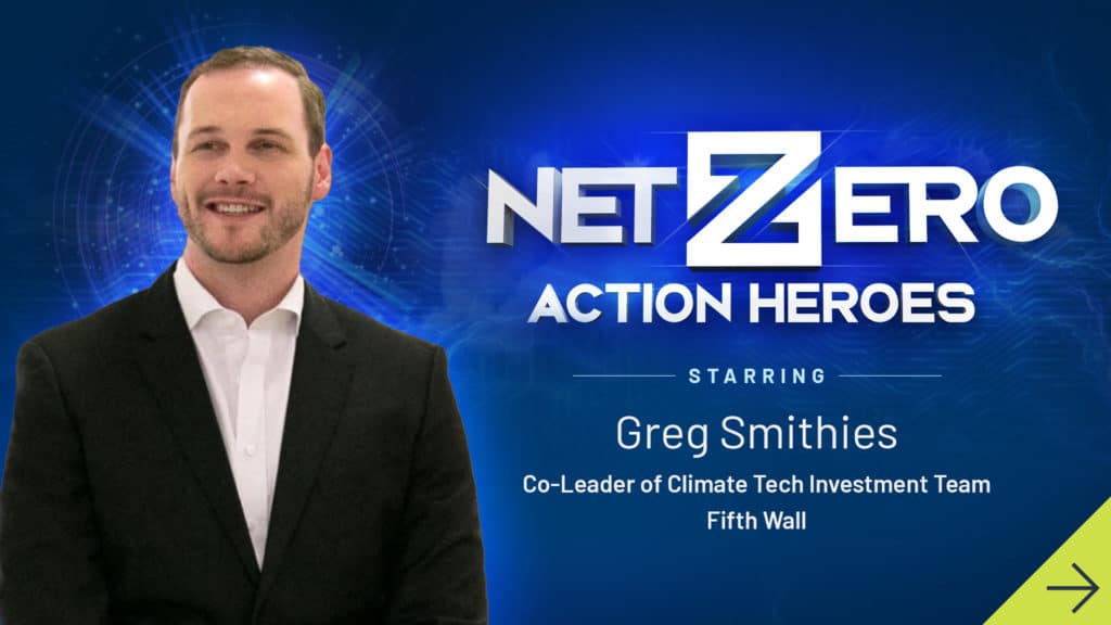 Photo of Greg Smithies with Net Zero Action Hero logo